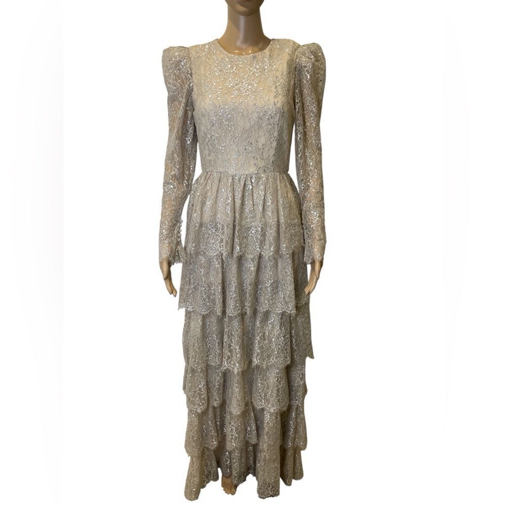 Antonio Melani X Born On Fifth Clara Metalic Lace Tiered Ruffle Maxi dress